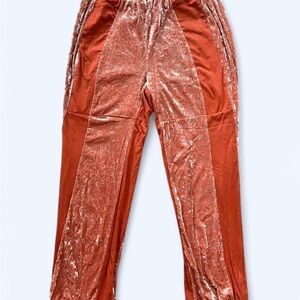 Velvet Track Pants in Rust and Pink